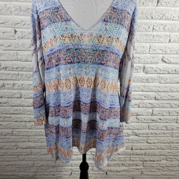 Reba Blue and Orange Patterned Tunic - Picture 3 of 9